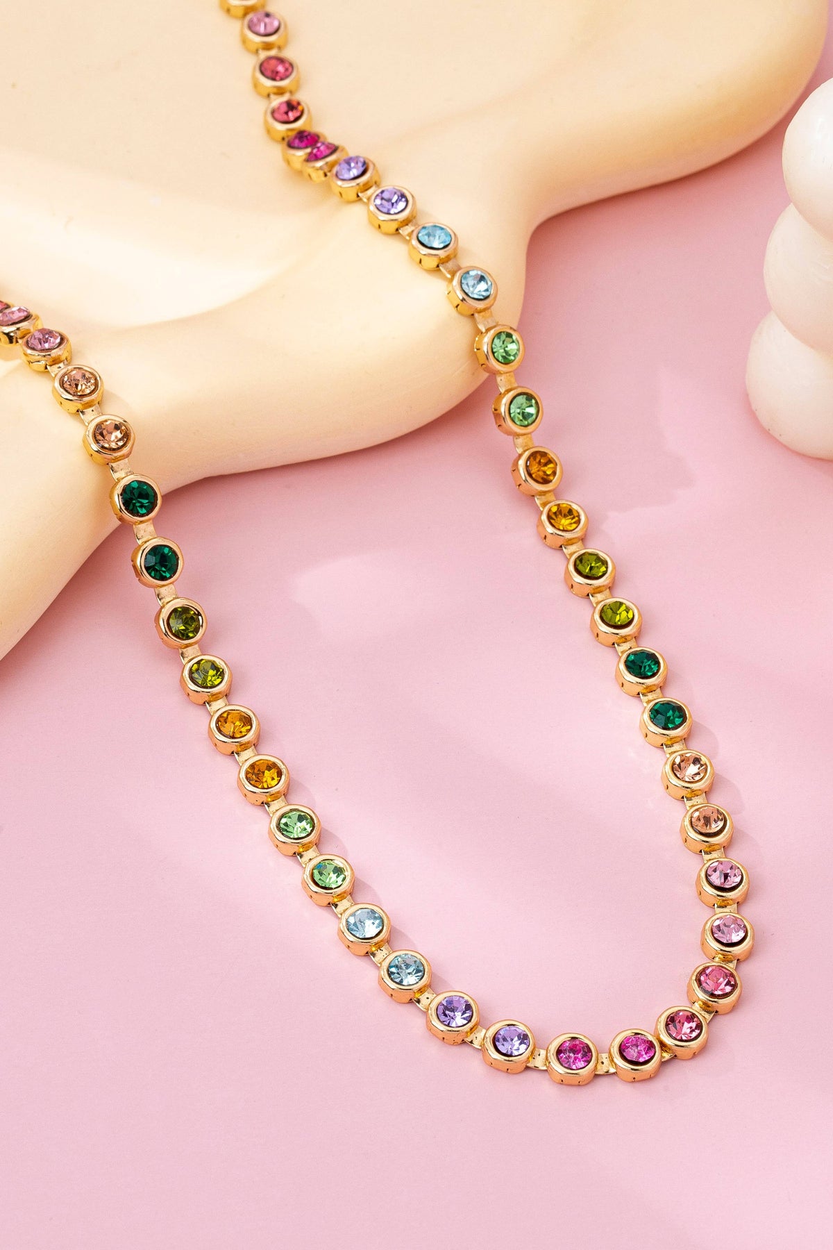 L'Atelier Collection Rainbow Bezel-Set Gemstone Tennis Necklace