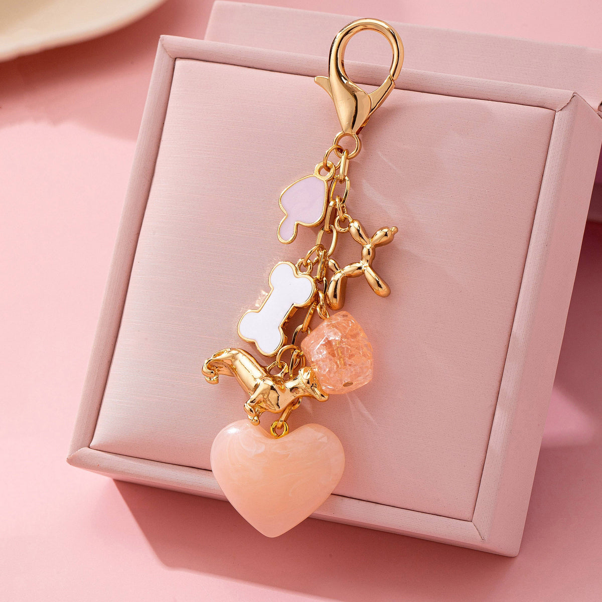 Pink Heart Dog Bone Bag Charm