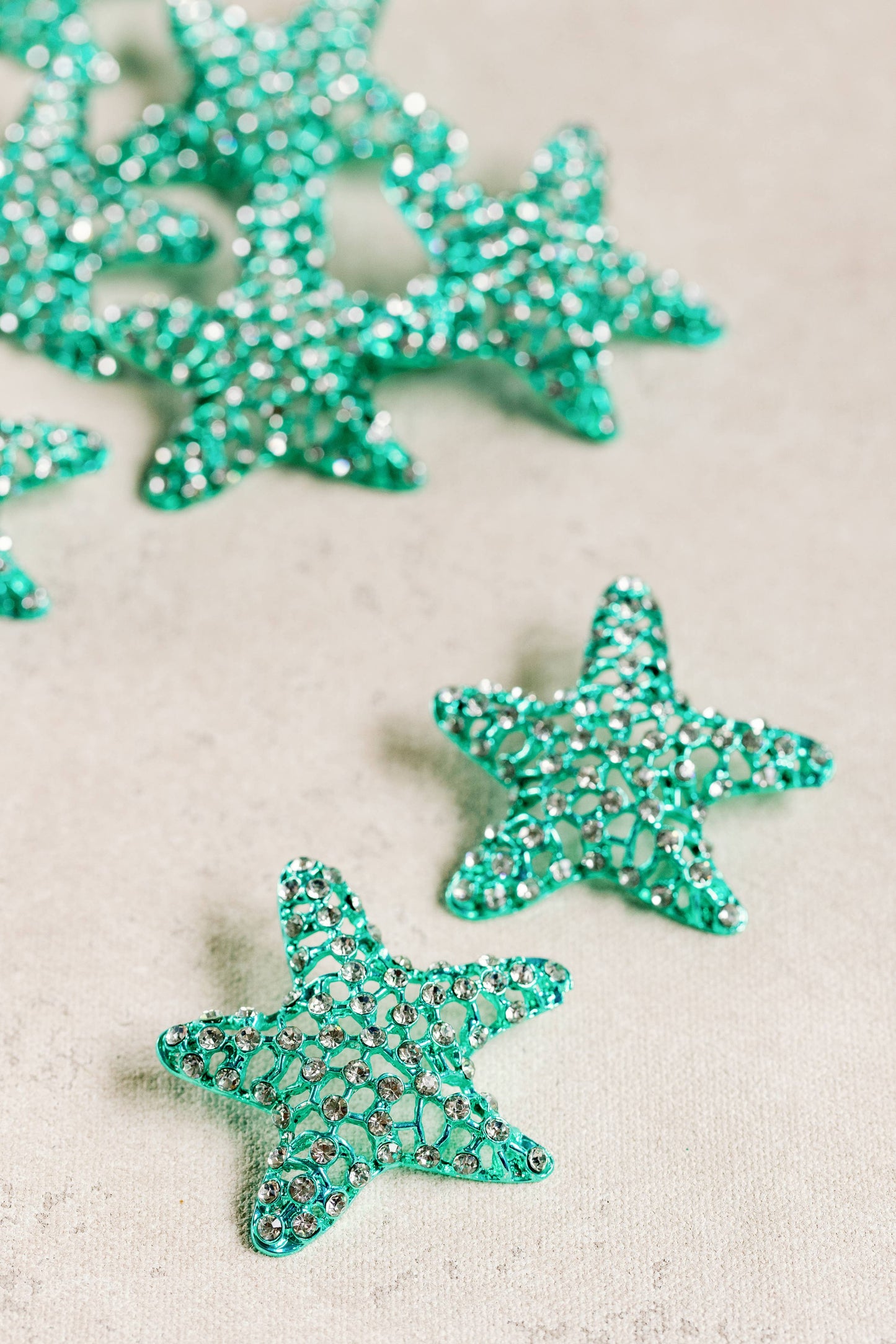 Green Rhinestone Starfish Statement Earrings