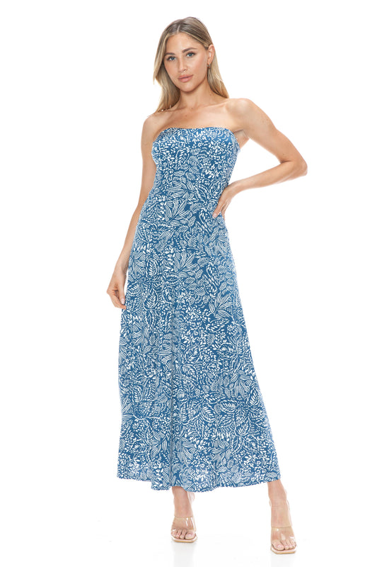 Strapless Banded Waist Poly/Span Maxi Dress