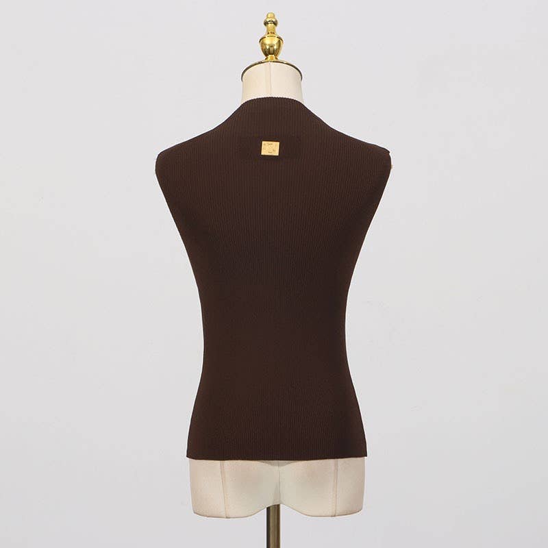 High Neck Sleeveless Vest with Keyhole Accent