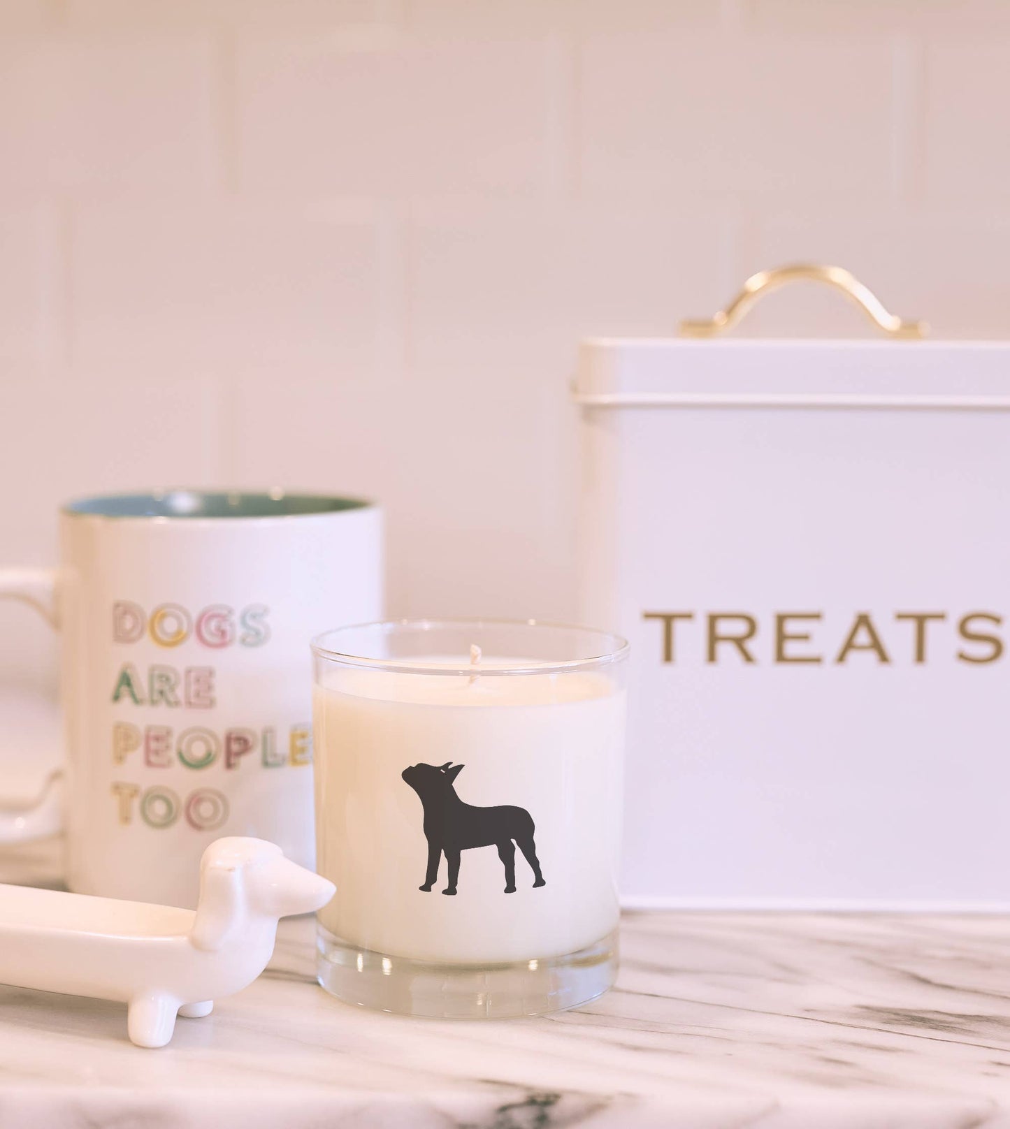 Boston Terrier Dog Soy Candle in Drinking Glass Two-In-One