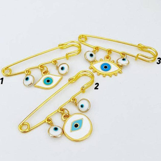 Evil Eye Handmade Safety Pin, Gold Safety Pin for Protection