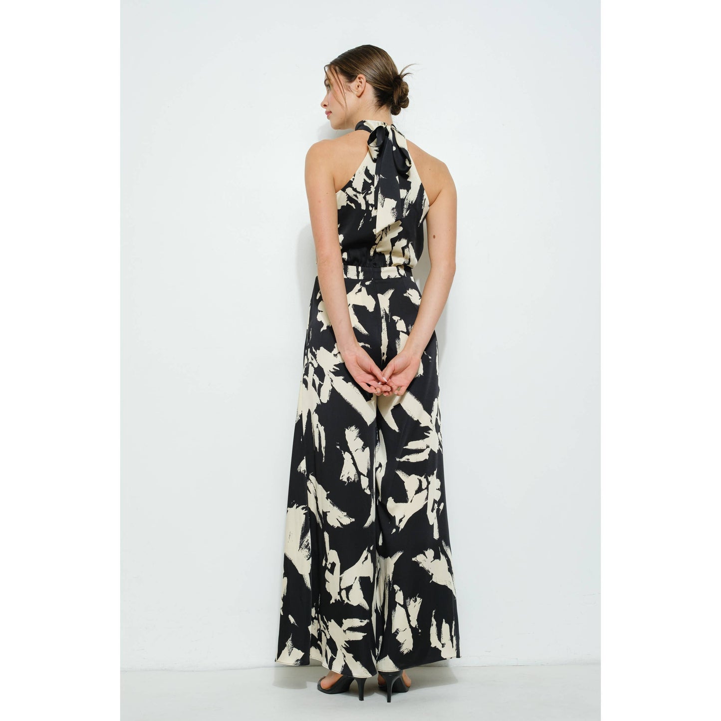 Abstract Print Halter Neck Wide-Leg Jumpsuit