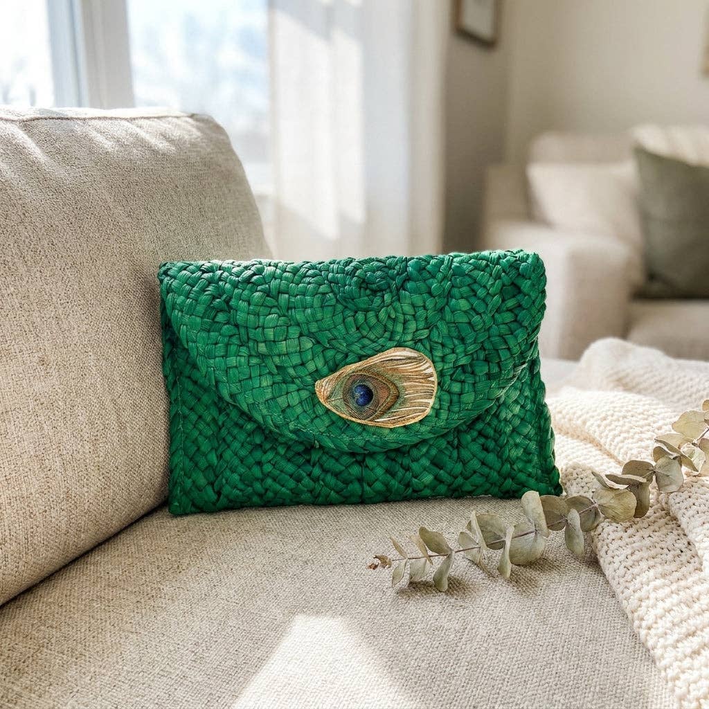 Peacock Feather Green Oyster Shell Clutch
