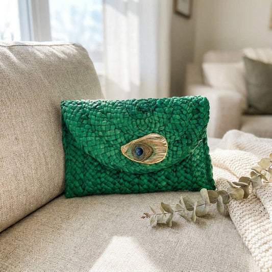 Peacock Feather Green Oyster Shell Clutch
