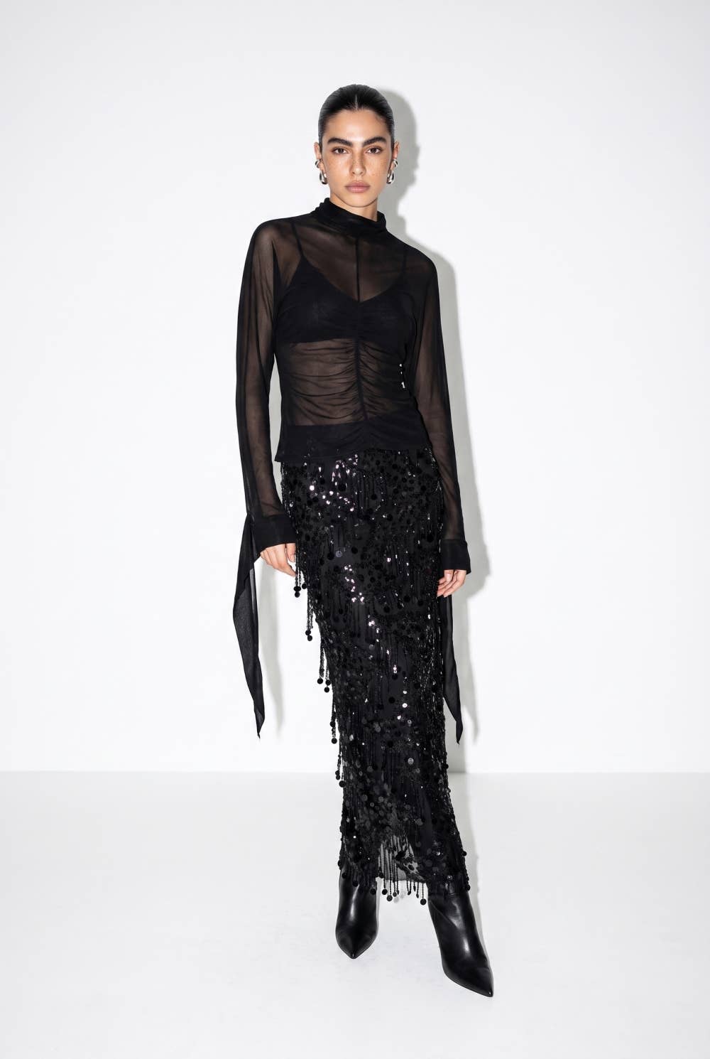 Sequin Fringe Embellished Maxi Skirt