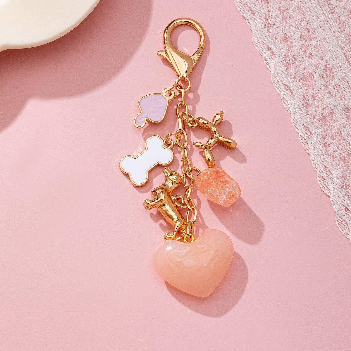 Pink Heart Dog Bone Bag Charm