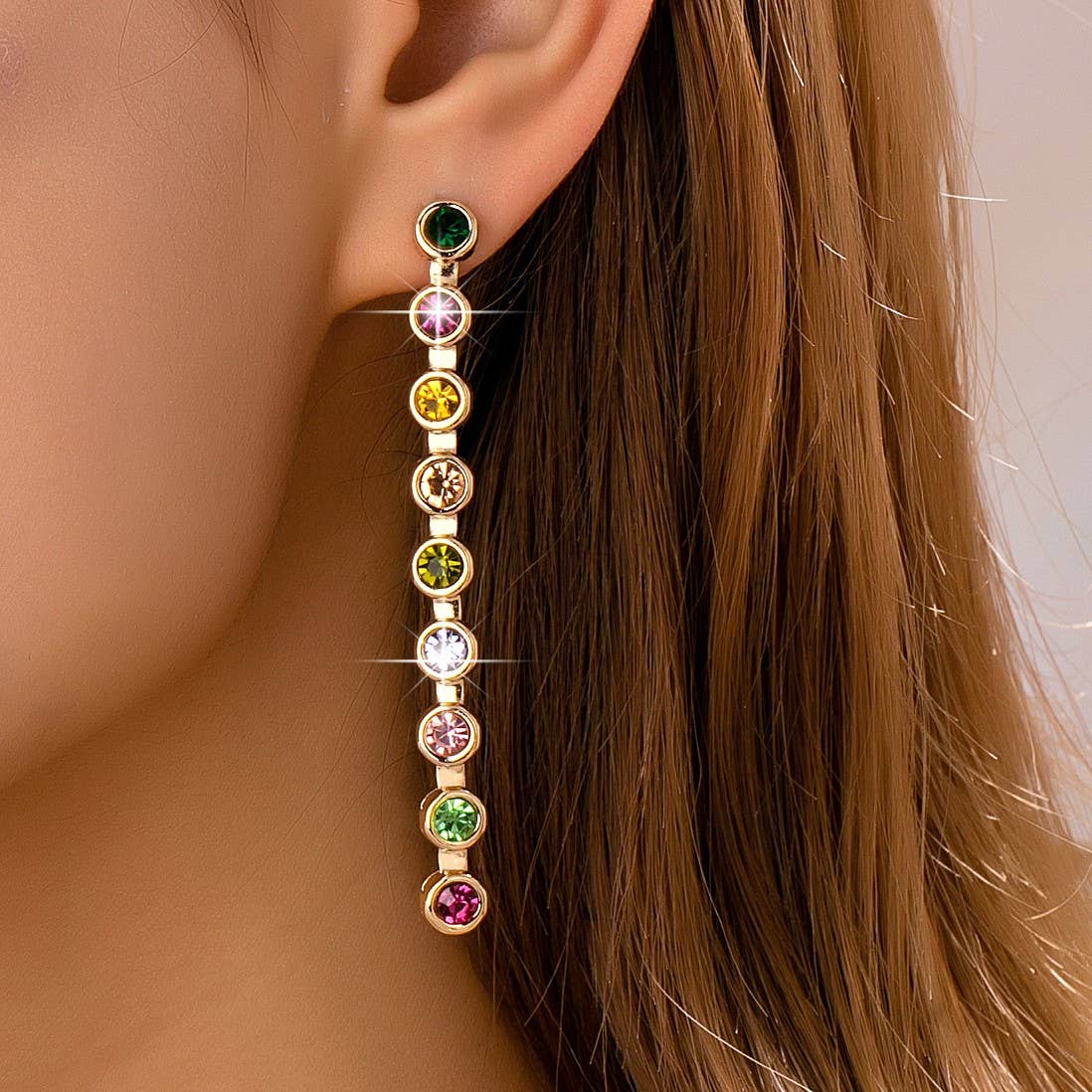 L'Atelier Collection Rainbow Gemstone Linear Drop Earrings
