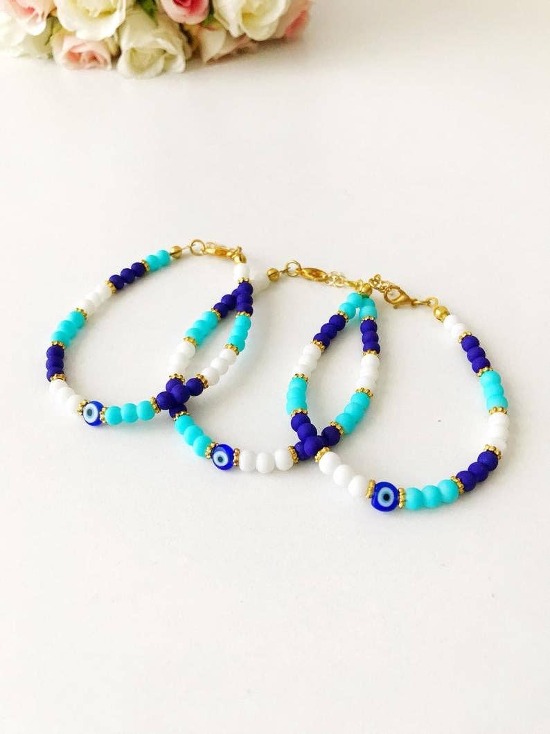 Summer Jewelry, Evil Eye Bracelet, Seed Beads Bracelet, Greek Jewelry