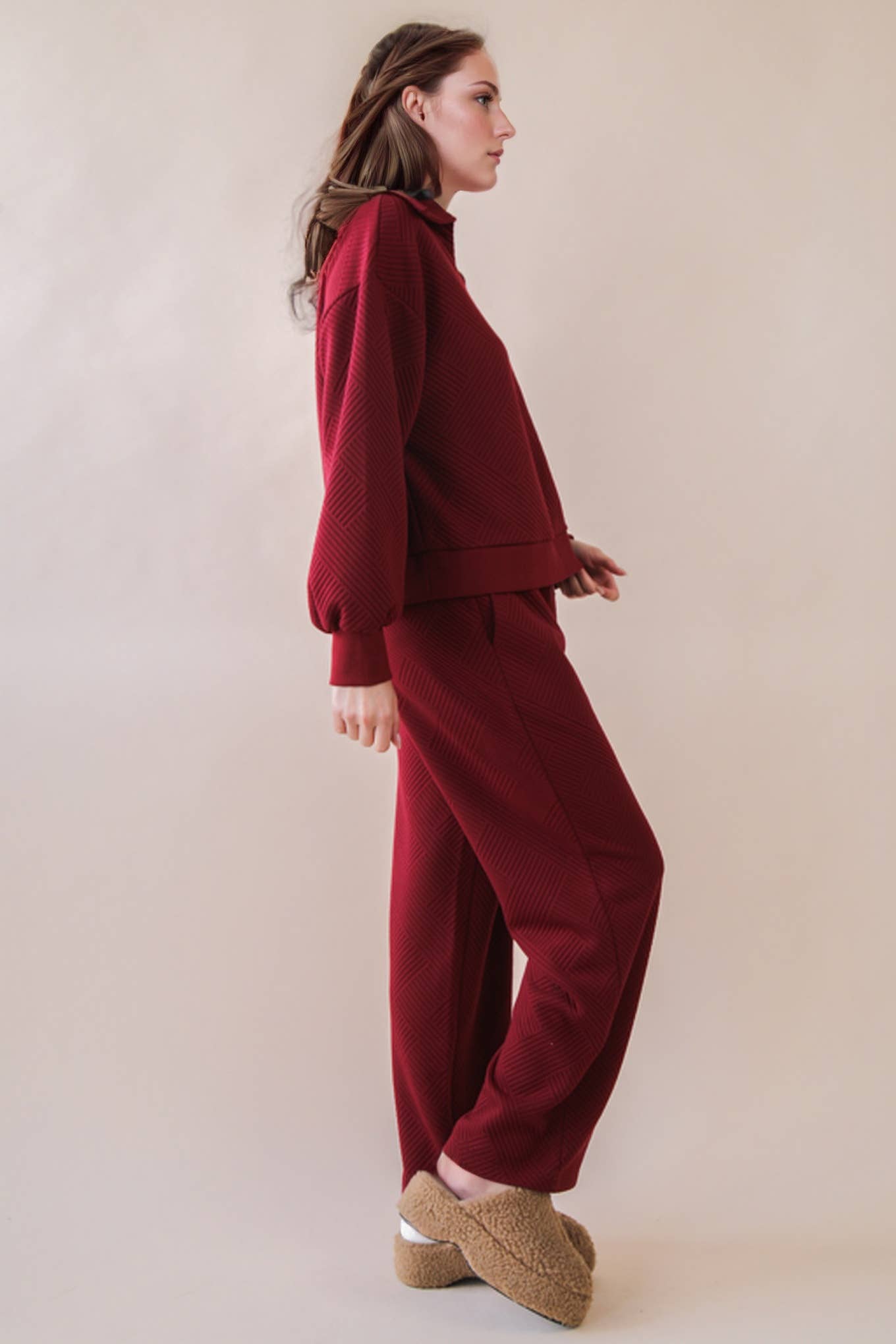 Textured Knit Casual Comfy Top & Pants Set