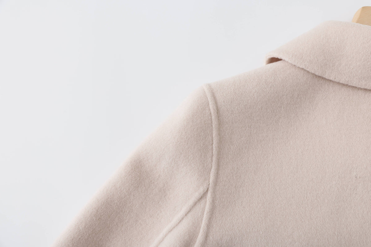 Chic Wool Bow Coat with Striped Waist Detail