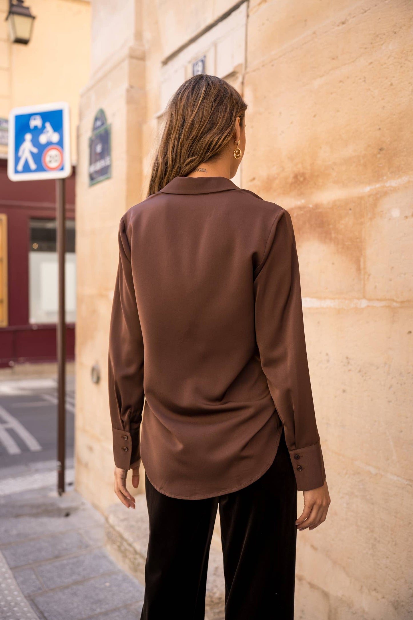 Satin Shirt with Classic Notched Collar