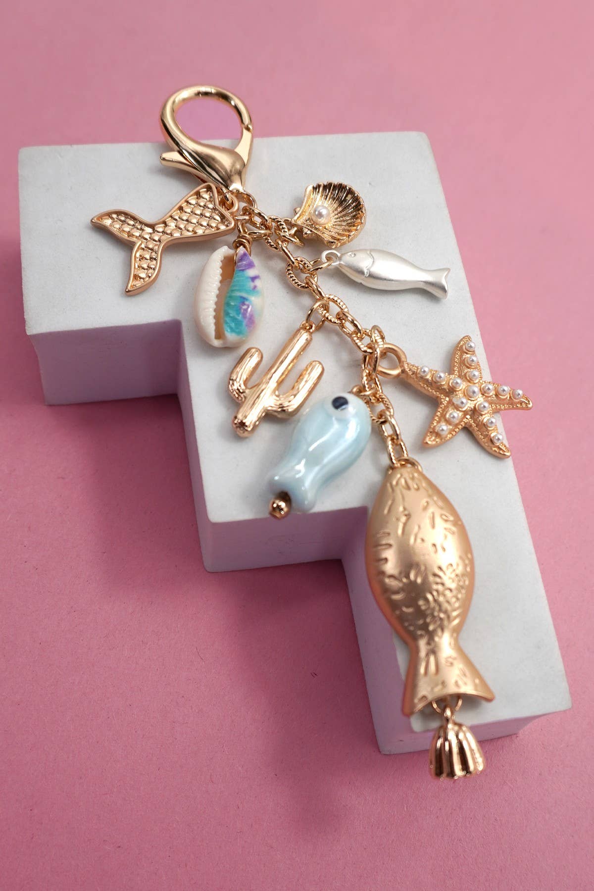 BAG CHARM-SEA LIFE PORCELAIN FISH STAR FISH