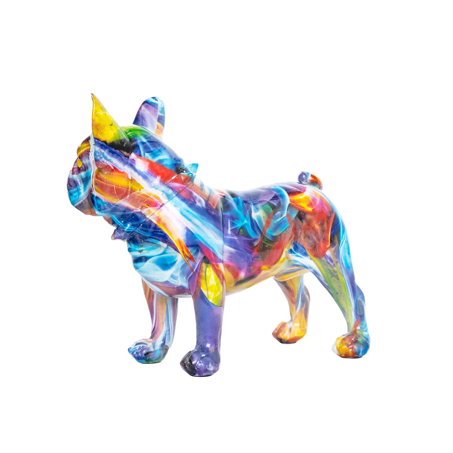 Hand Painted Smoke Art Bulldog Ears Up Sculpture - 9.5" long