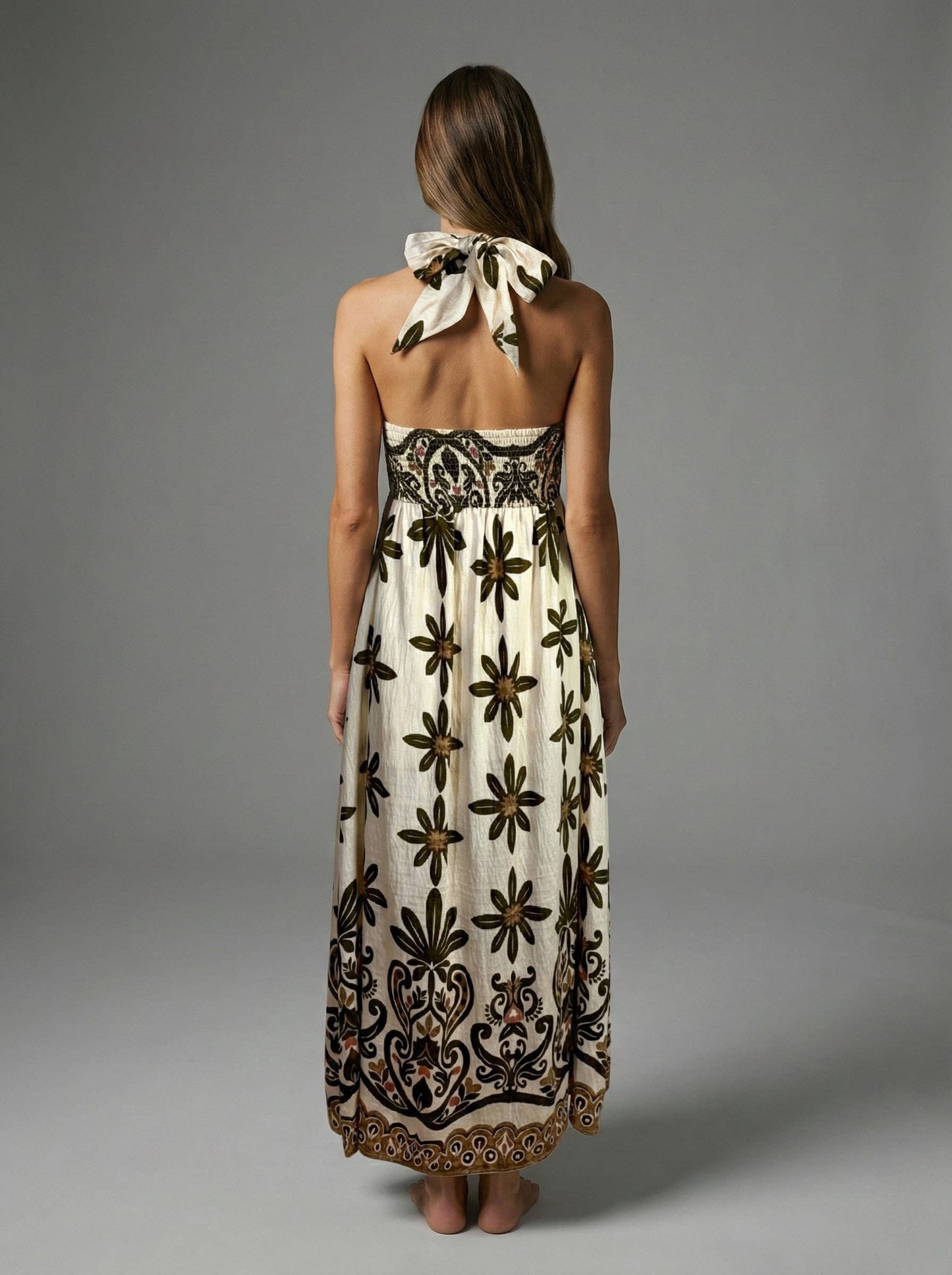 Meet Me In Santorini Olive Veil Halter Maxi Dress