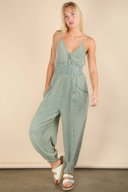 Mineral Washed Cotton Gauze Casual Jumpsuit