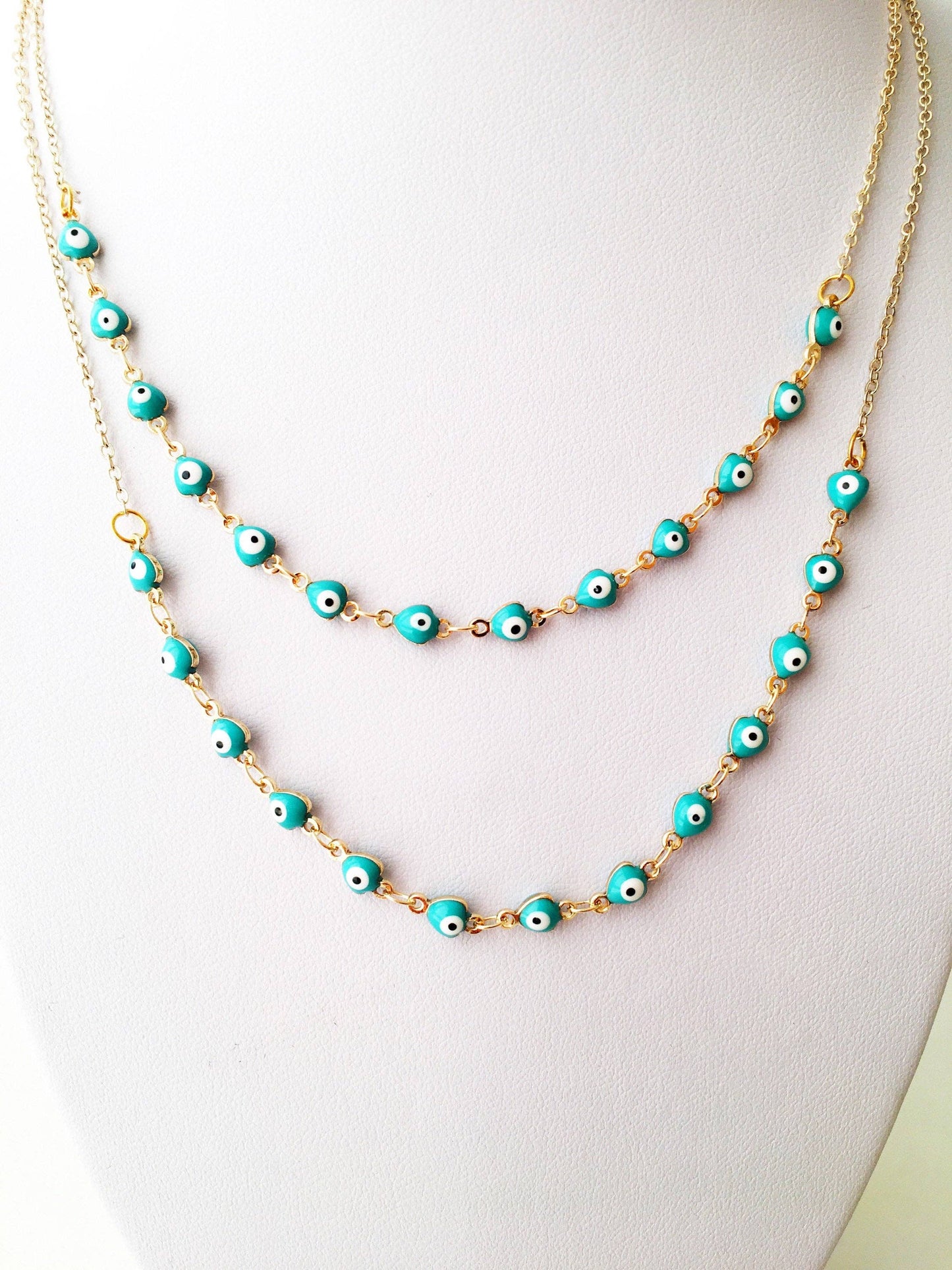 Evil Eye Necklace, Evil Eye Bead Necklace, Tiny Evil Eye Charms, Blue Evil Eye Necklace