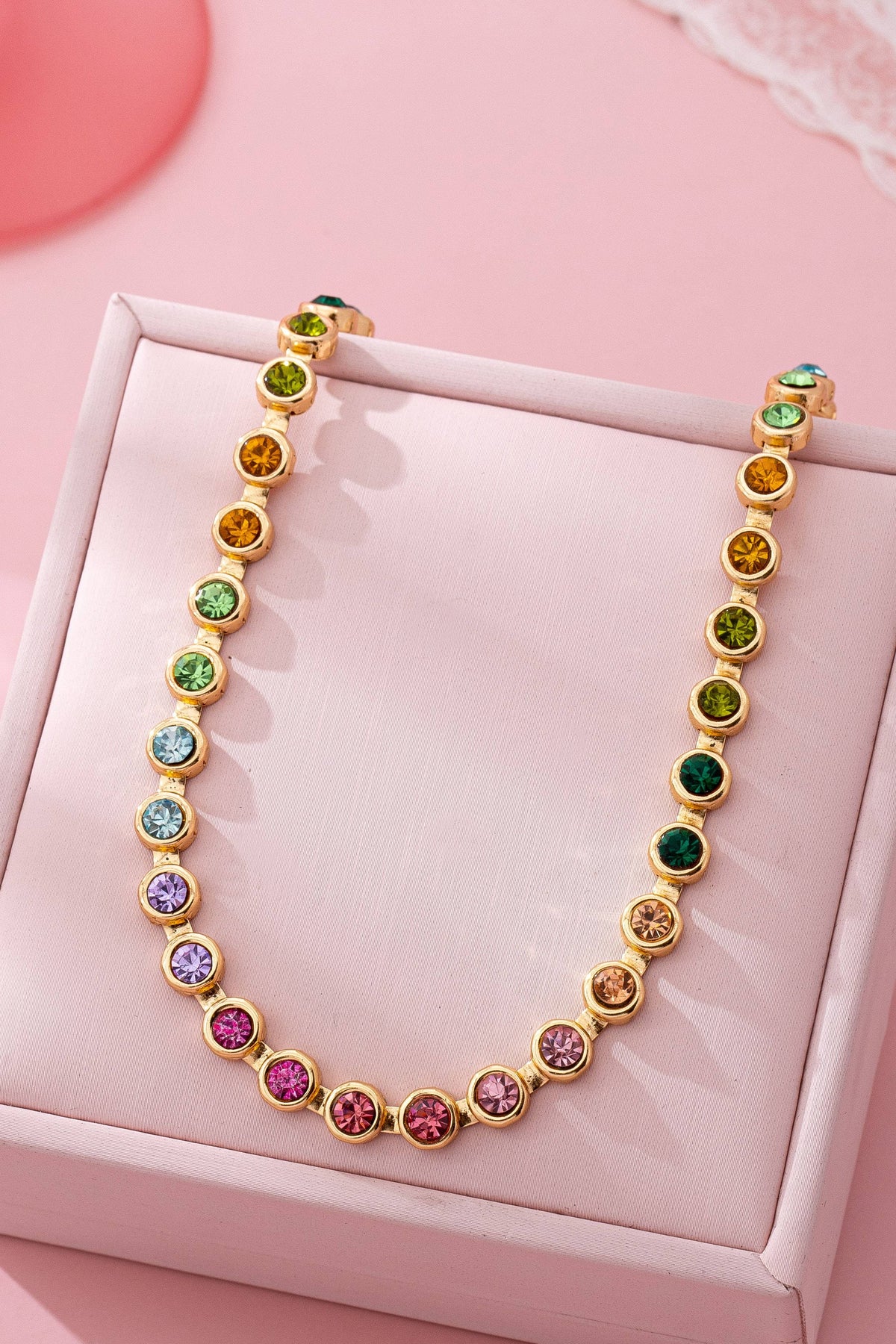 L'Atelier Collection Rainbow Bezel-Set Gemstone Tennis Necklace
