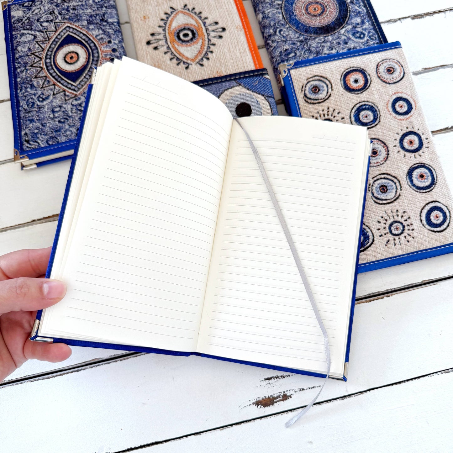 Evil Eye Notebook - Woven Fabric Journal, Boho