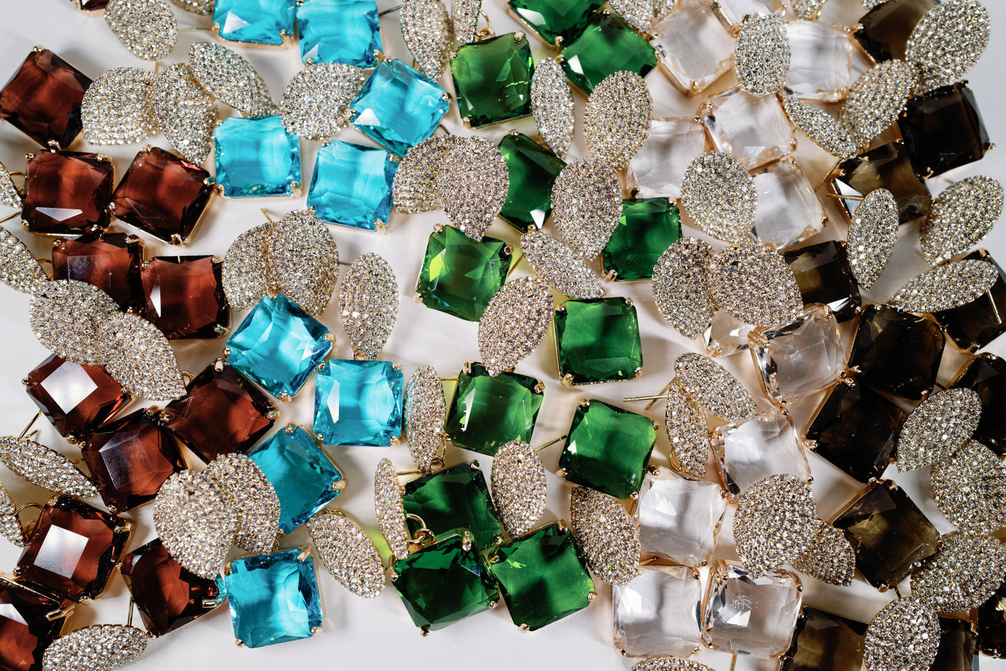 Turquoise Retro Pave Crystal Gum Drop Statement Earrings