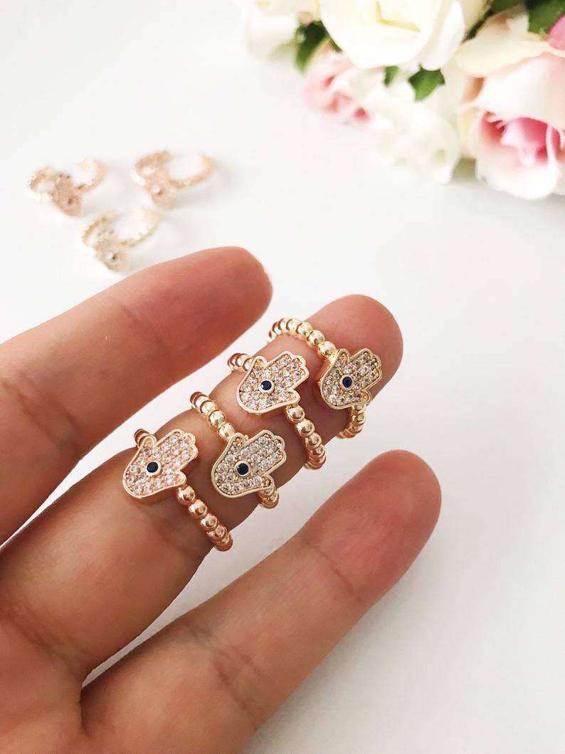 Adjustabe Evil Eye Ring Collection, Evil Eye Bead Ring, Hams