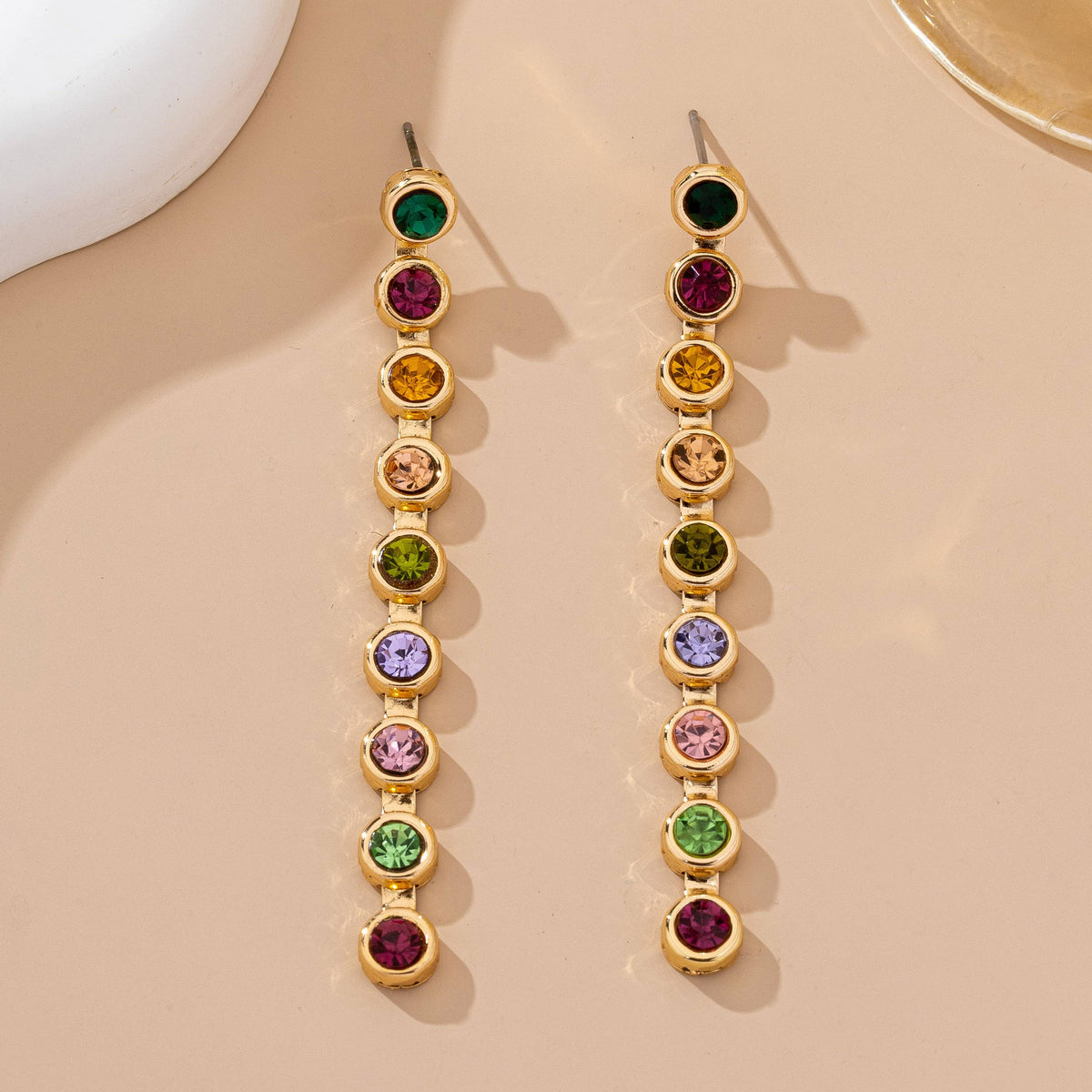 L'Atelier Collection Rainbow Gemstone Linear Drop Earrings