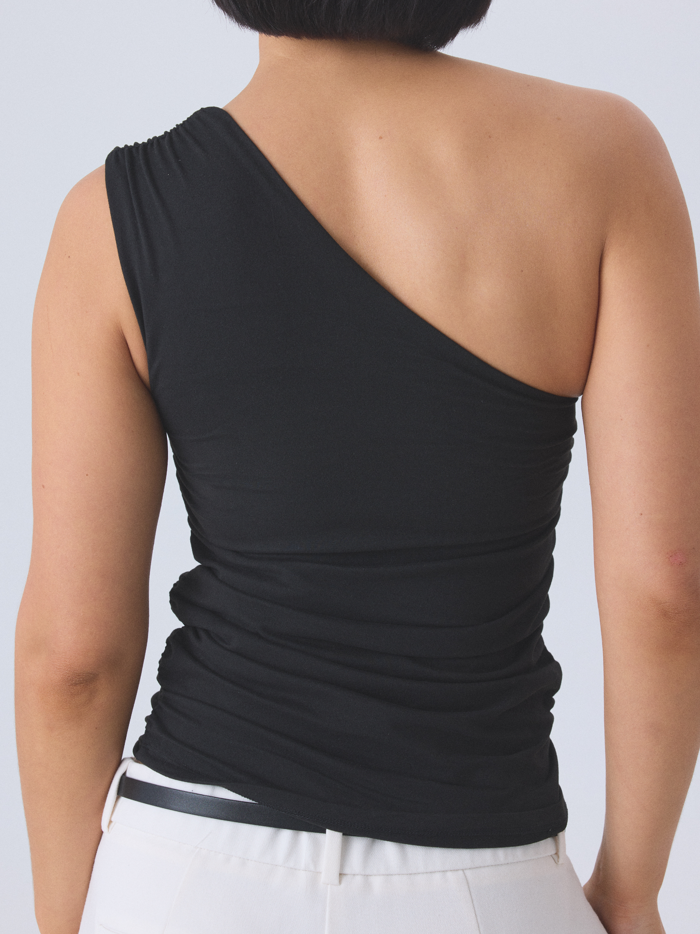 Klassy Solid Ruched One Shoulder Tank Top