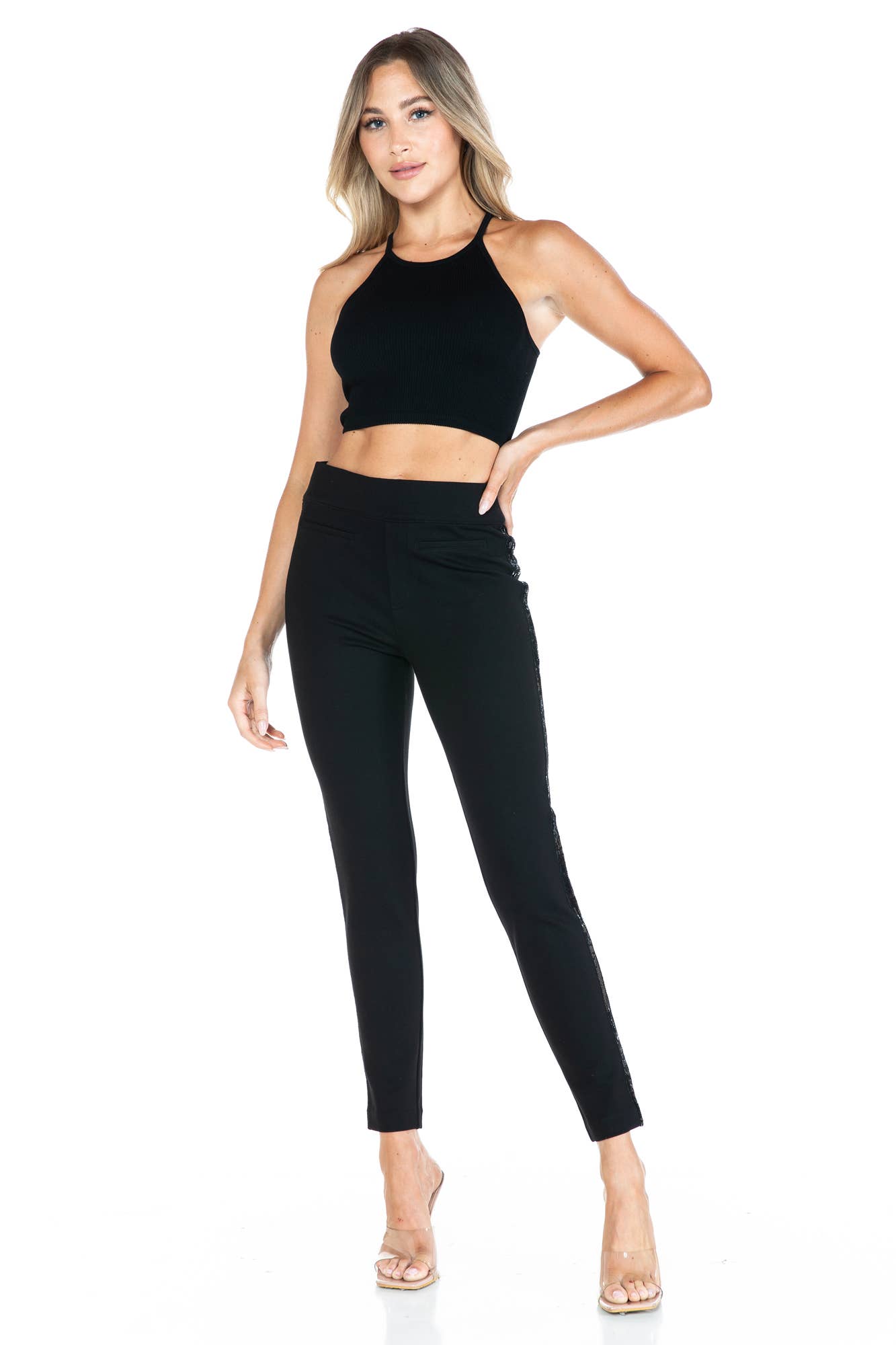Body Shaping Perfect Fit Ponte Skinny Pant w/ Sequin Detail
