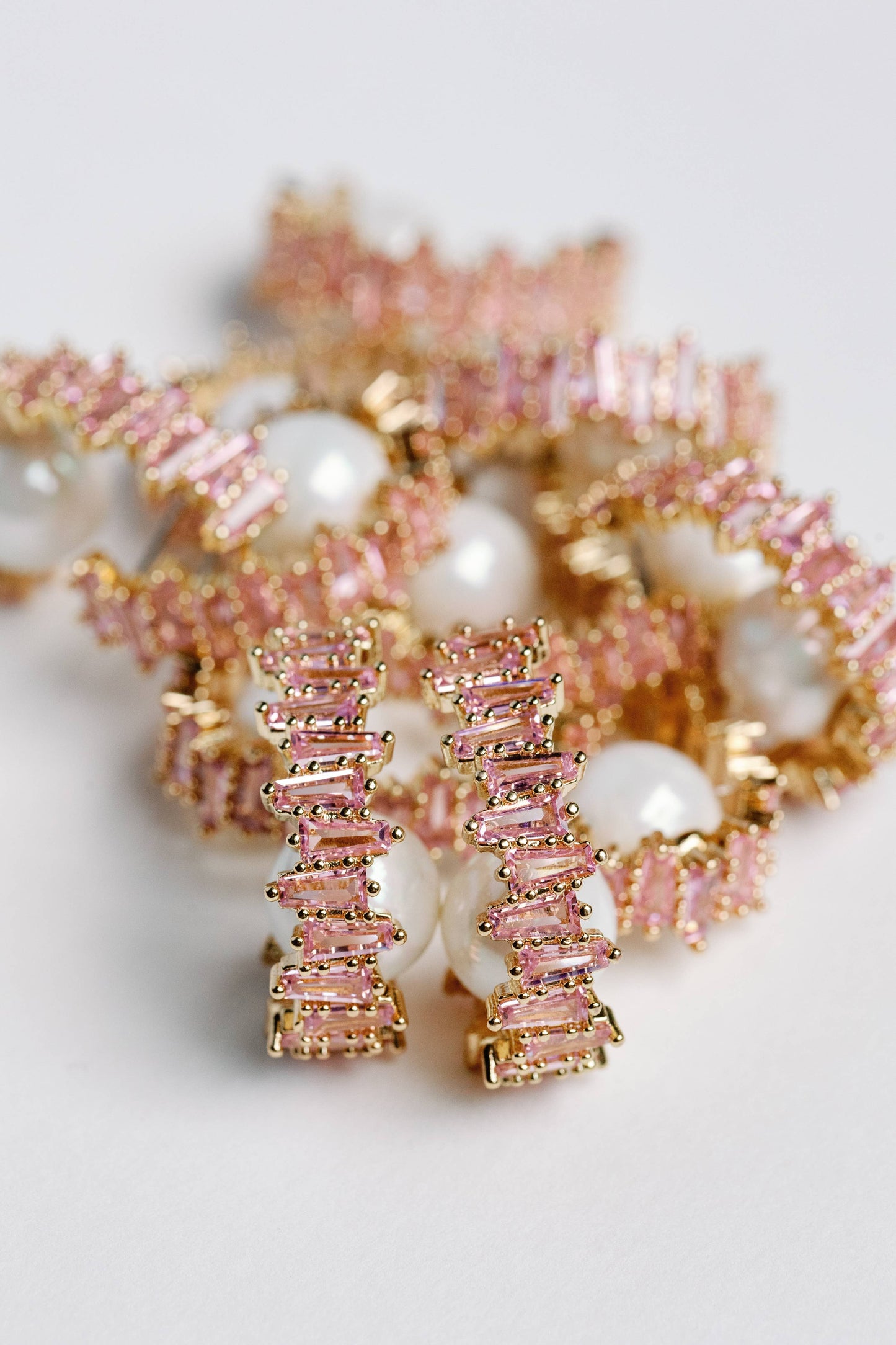 Pink Crystal and Pearl Statement Hoop Earrings