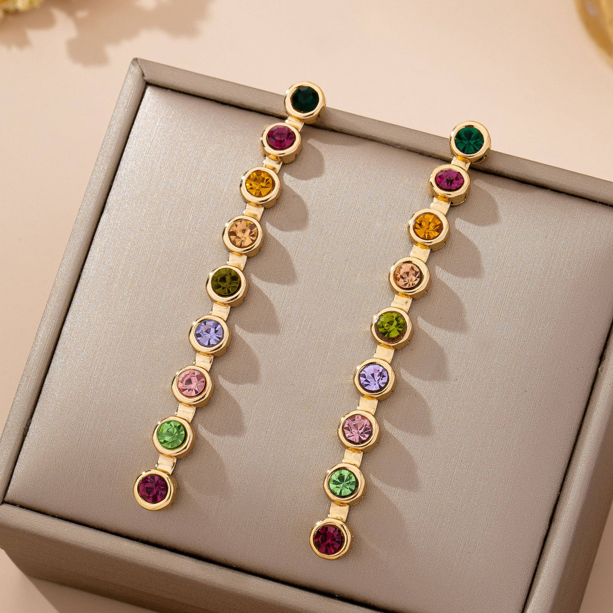 L'Atelier Collection Rainbow Gemstone Linear Drop Earrings