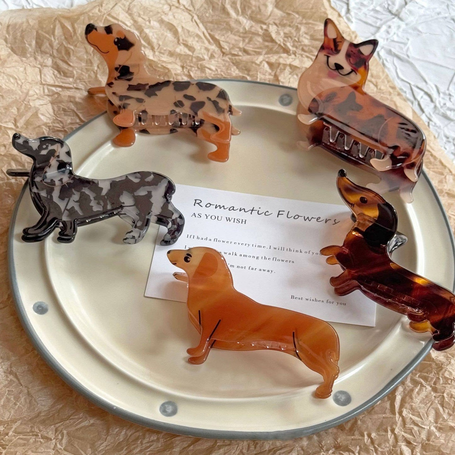 Cartoon Dachshund Shepherd Puppy Hair Claw Clip