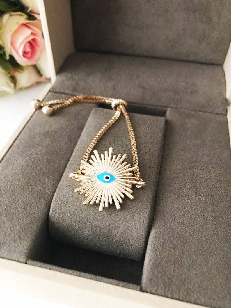 Bangle Bracelet, Blue Evil Eye Bracelet, Hamsa Bracelet