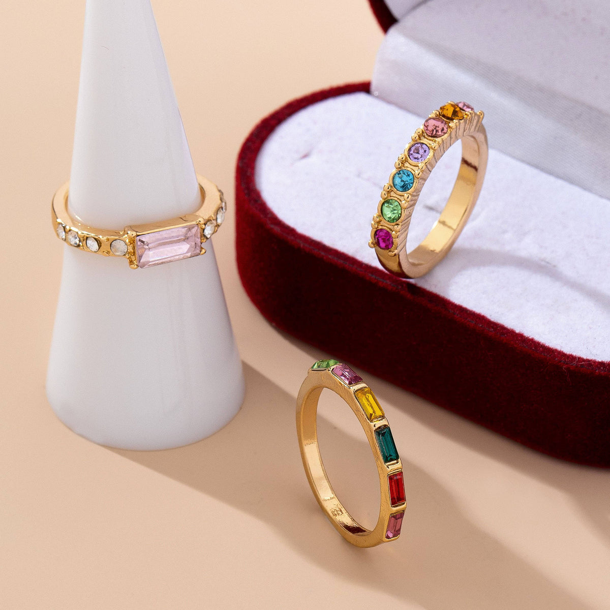 L'Atelier Collection Rainbow Gemstone Stackable Ring Set