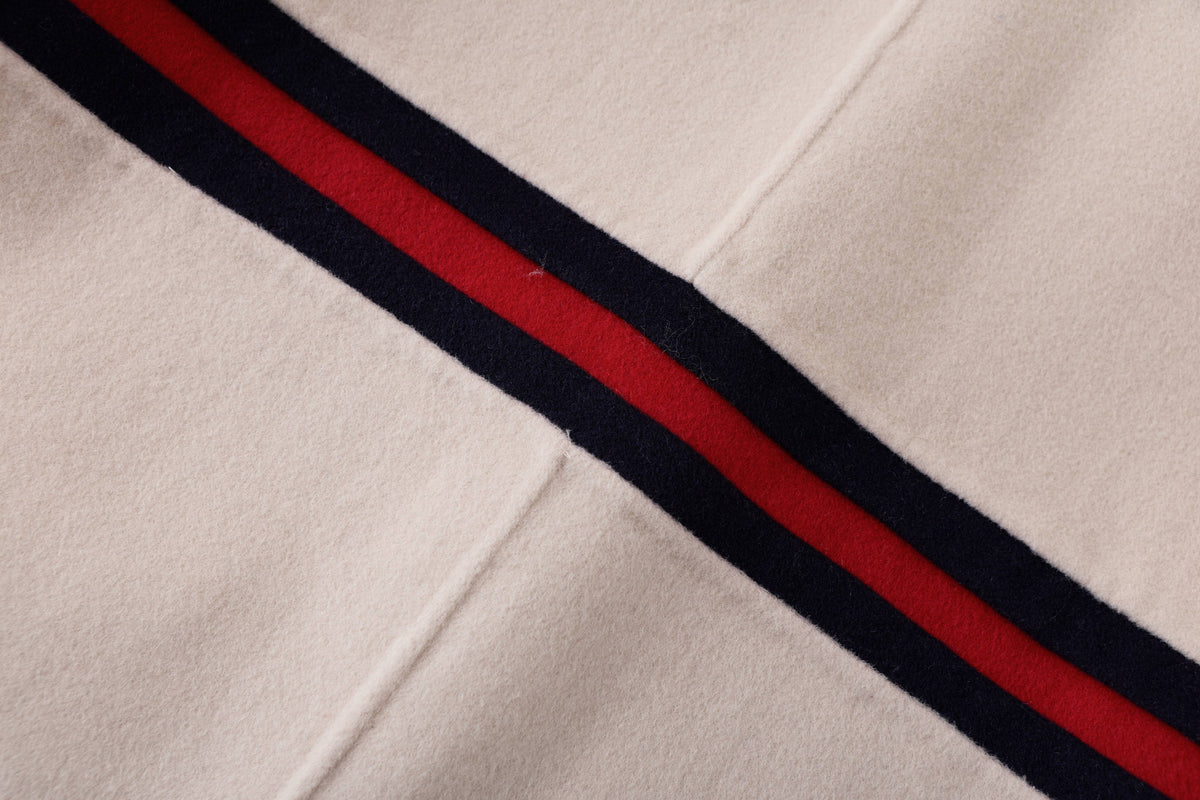 Chic Wool Bow Coat with Striped Waist Detail