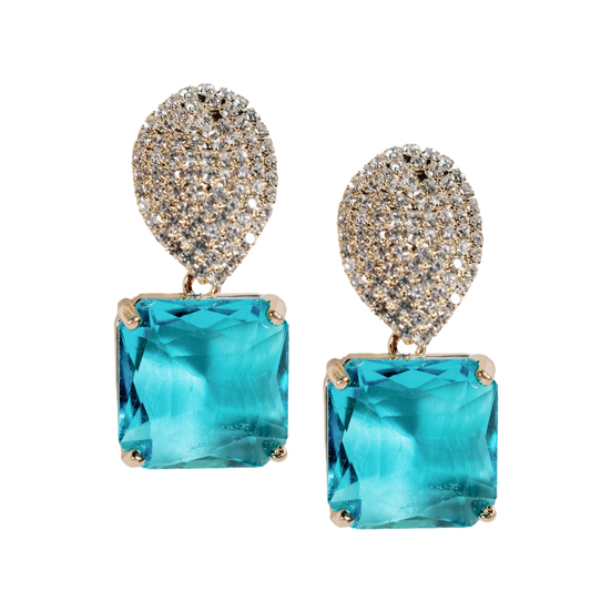 Turquoise Retro Pave Crystal Gum Drop Statement Earrings