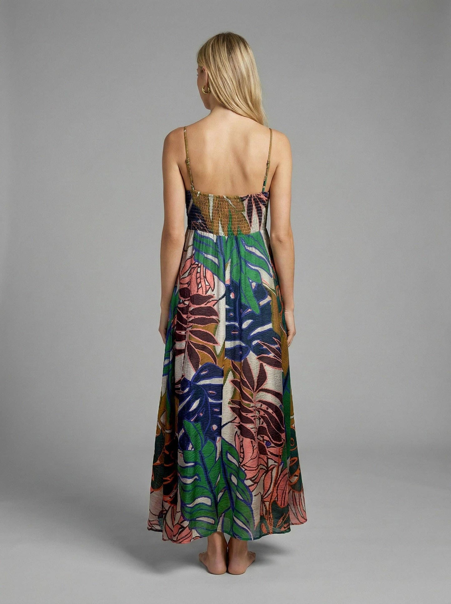 Meet Me in Santorini Wild Bloom Tropical Print Midi Dress