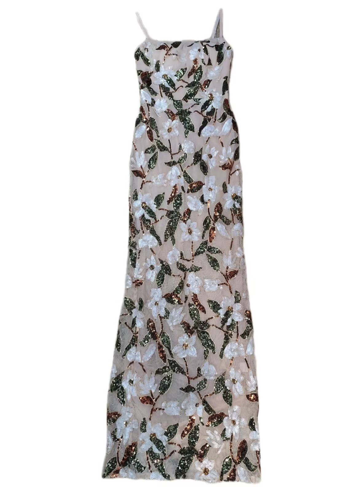 Sequined Embroidered Floral Suspender Party Dress