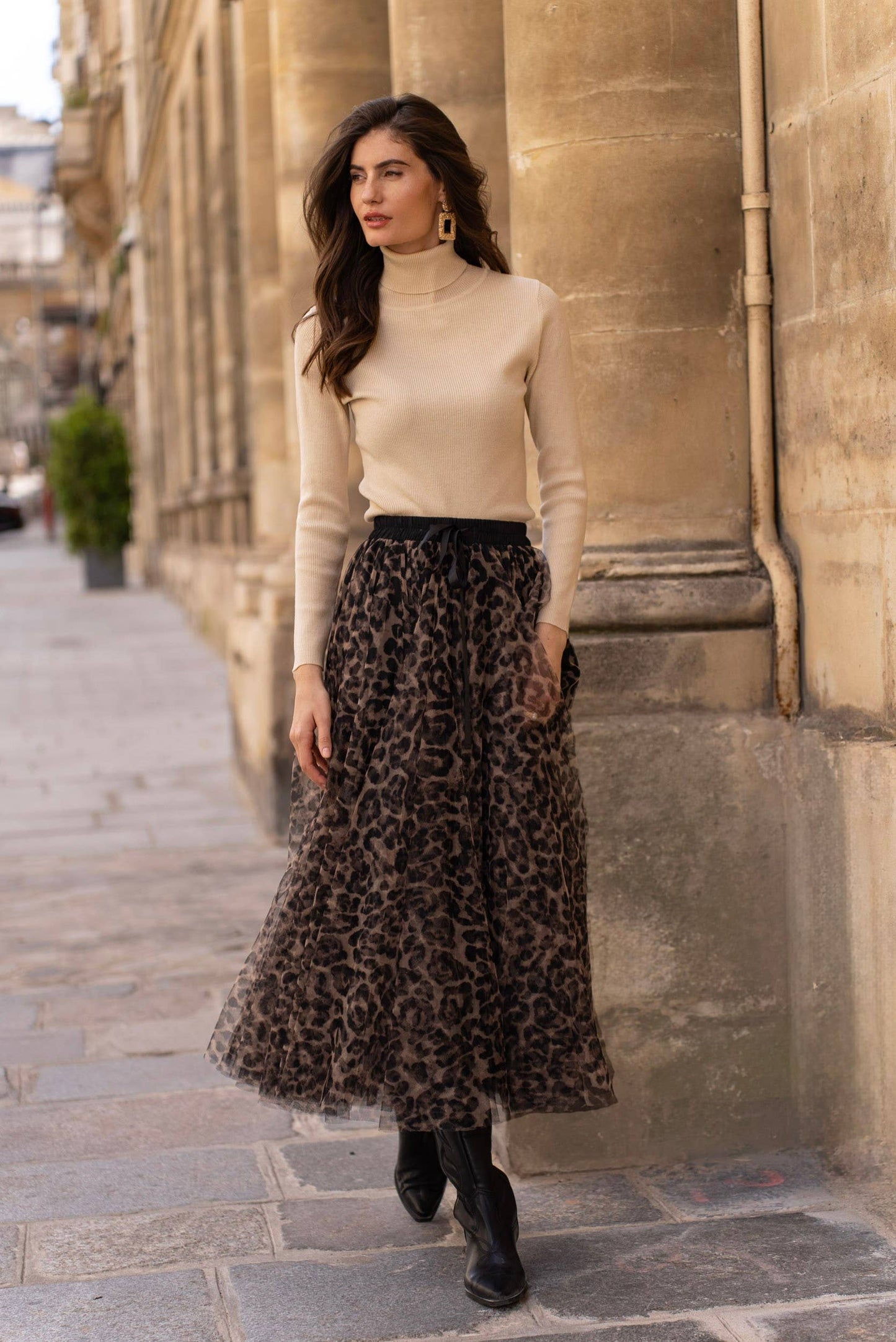 Ribbed turtleneck sweater in wool and lurex