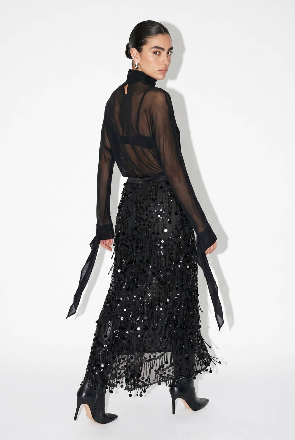 Sequin Fringe Embellished Maxi Skirt