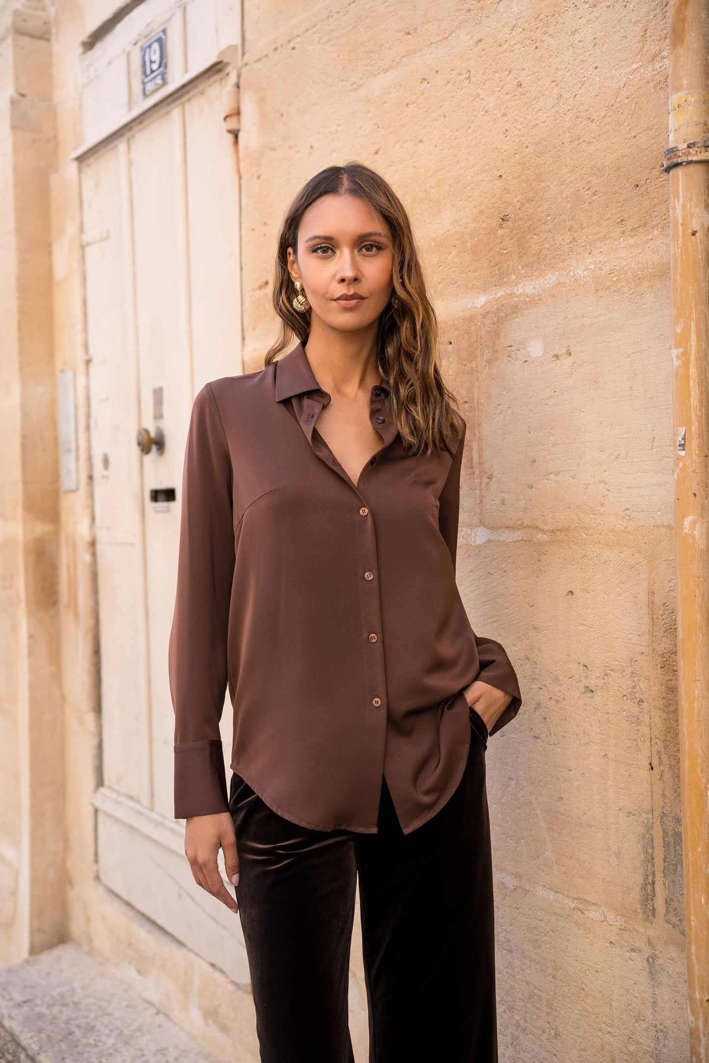 Satin Shirt with Classic Notched Collar