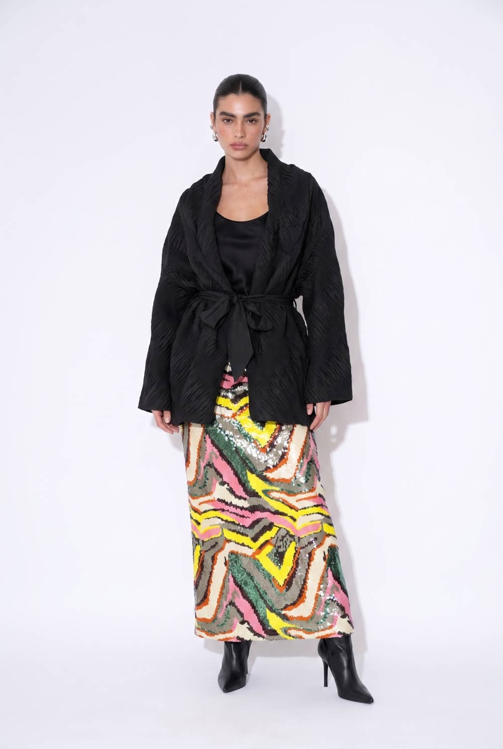 Geometric Sequin Embellished Column Skirt