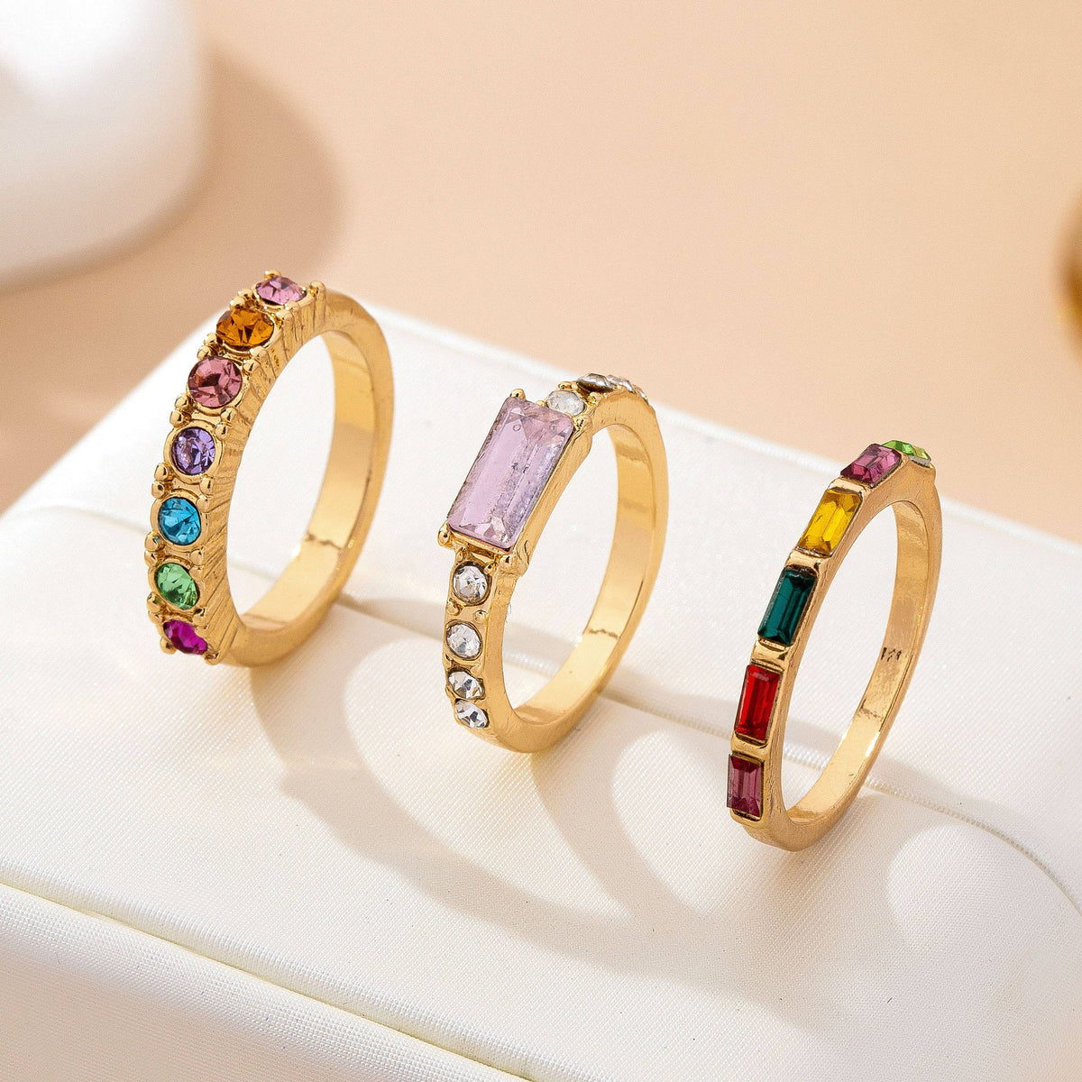 L'Atelier Collection Rainbow Gemstone Stackable Ring Set