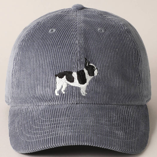 French Bulldog Embroidered Corduroy Baseball Cap