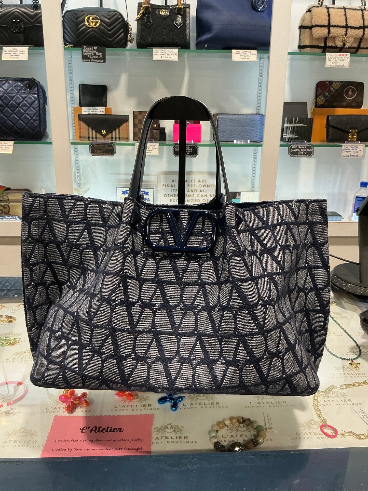 Valentino V Logo Jacquard Tote - Luxury Pre-owned
