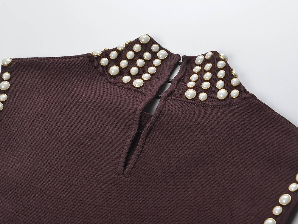 High Neck Pearl Fringe Sleeveless Knit Maxi Dress