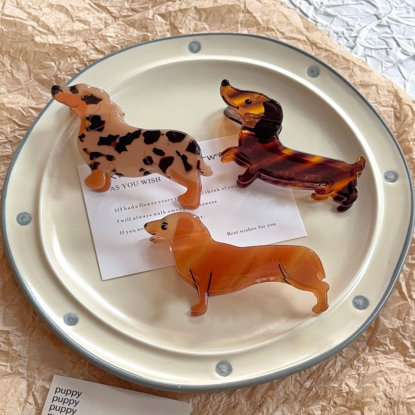 Cartoon Dachshund Shepherd Puppy Hair Claw Clip