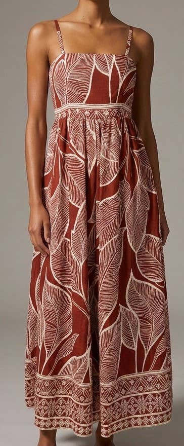 Meet Me In Santorini Rust Leaf Code Maxi Dress