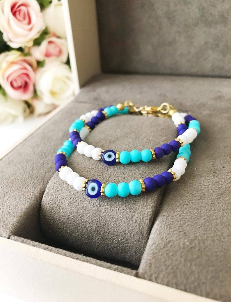 Summer Jewelry, Evil Eye Bracelet, Seed Beads Bracelet, Greek Jewelry