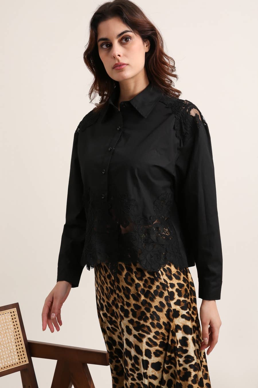 Cotton shirt with Lace Insert